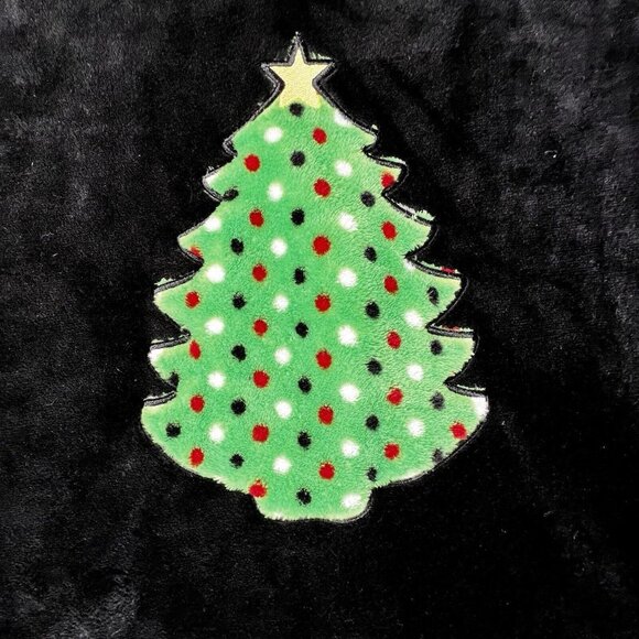 Vtg Just Love Christmas Tree XL Long Sleeve Velour Sweater Black Fleece Green - Picture 4 of 8